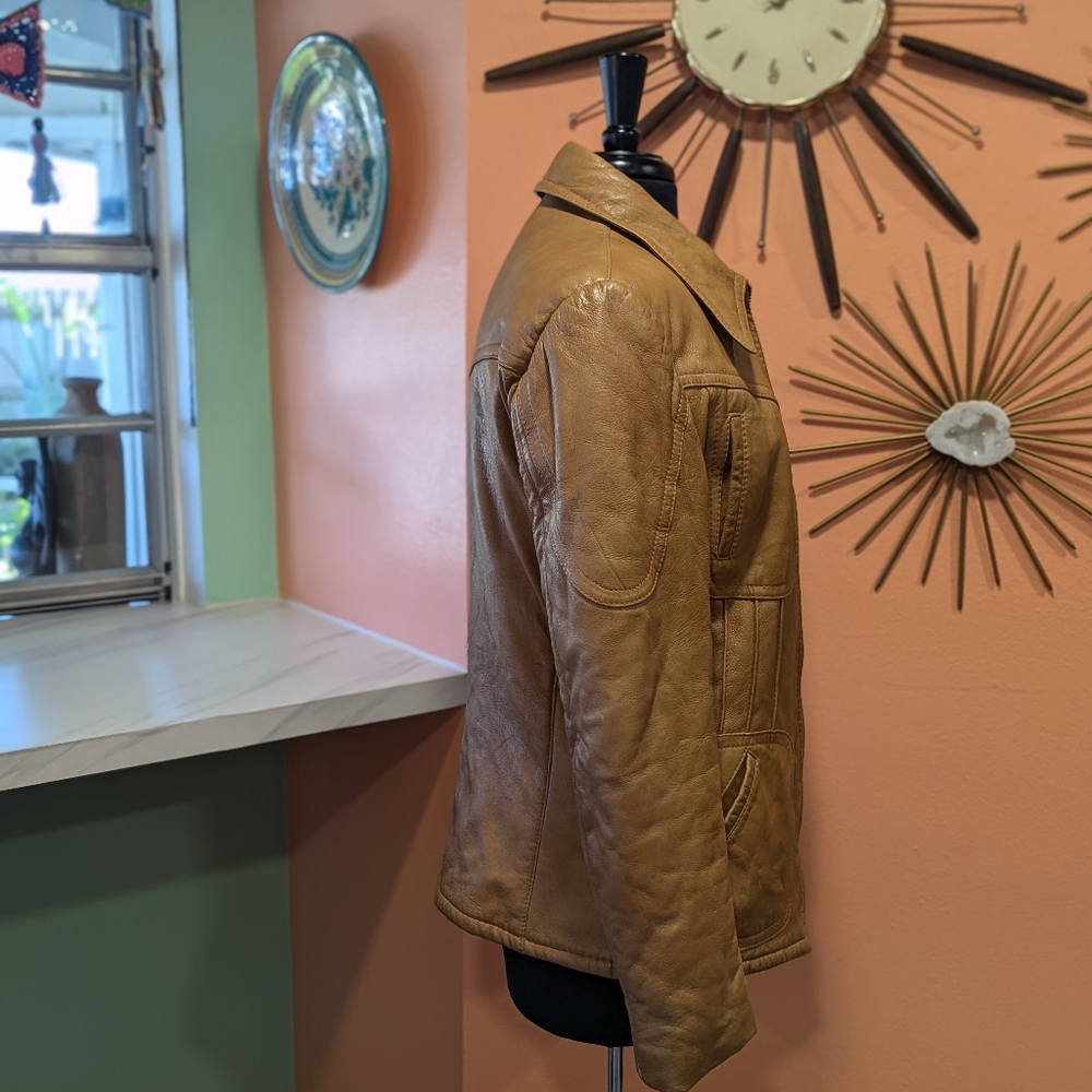 Vintage Tan Leather Zip Front Jacket - Picture 10 of 15